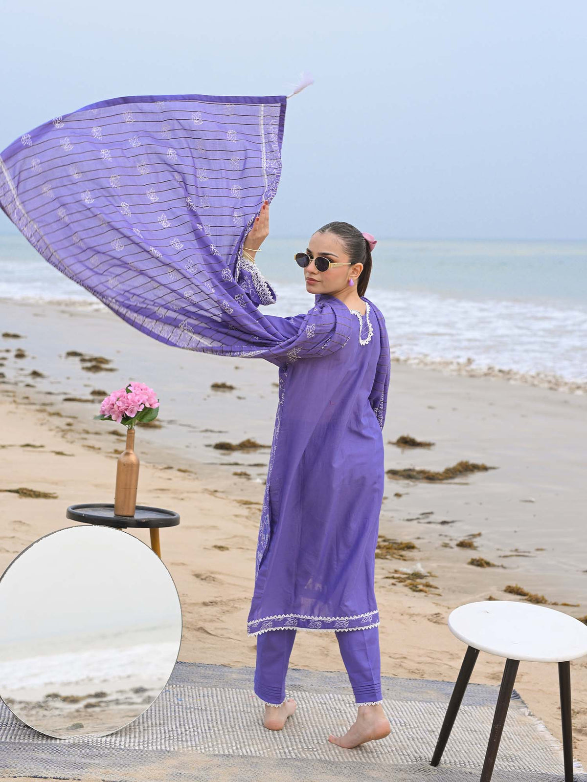 Purple Embroidered Schiffli Pret Eid Suit D-07