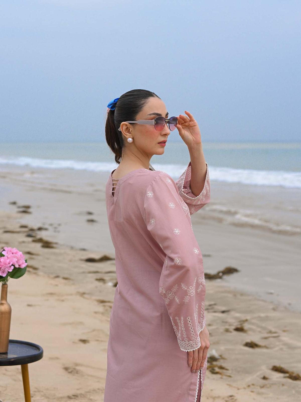 Tea Pink Embroidered Schiffli Pret Eid Suit D-08