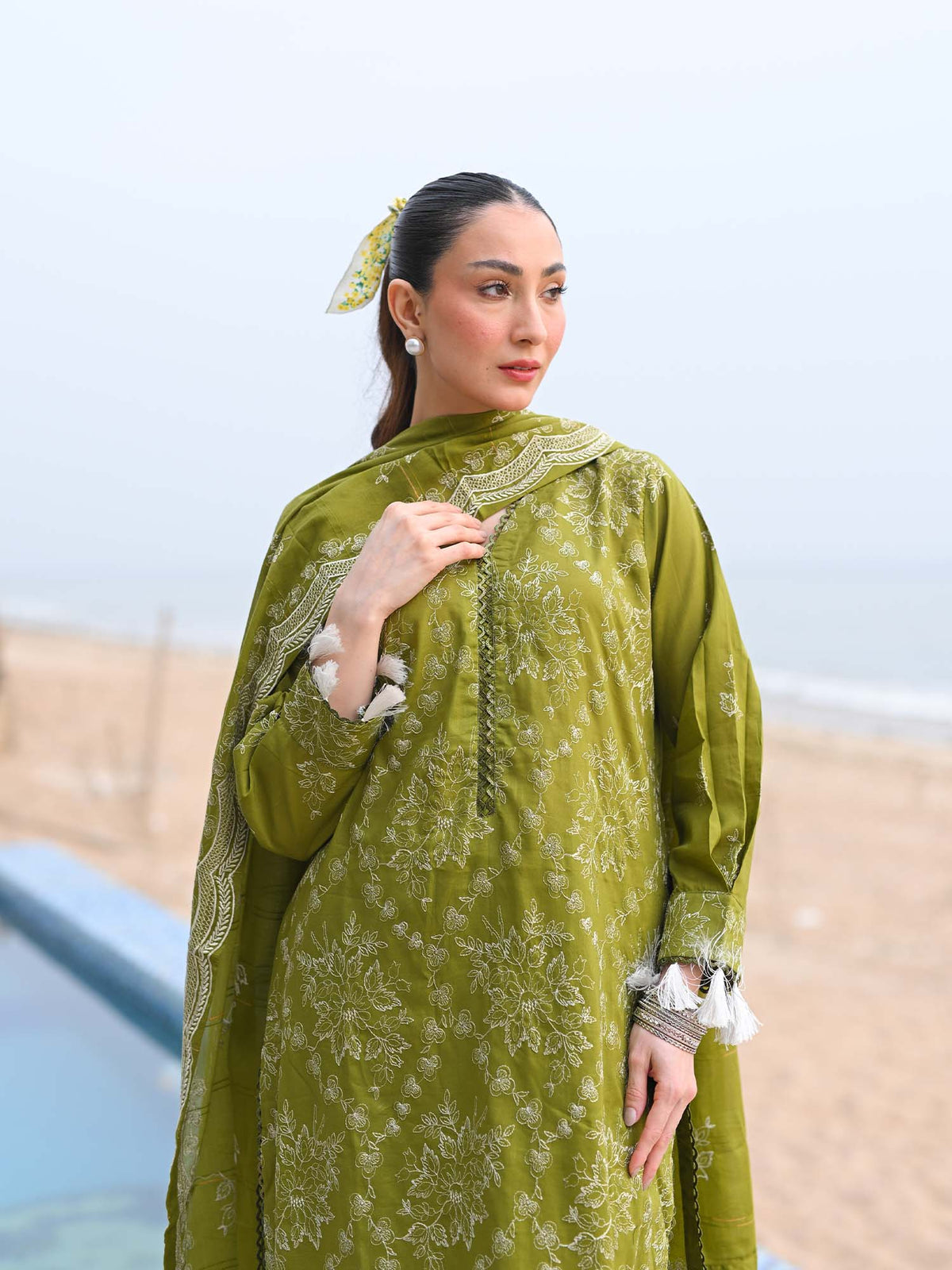 Green Embroidered Lawn Pret Eid Suit D-05