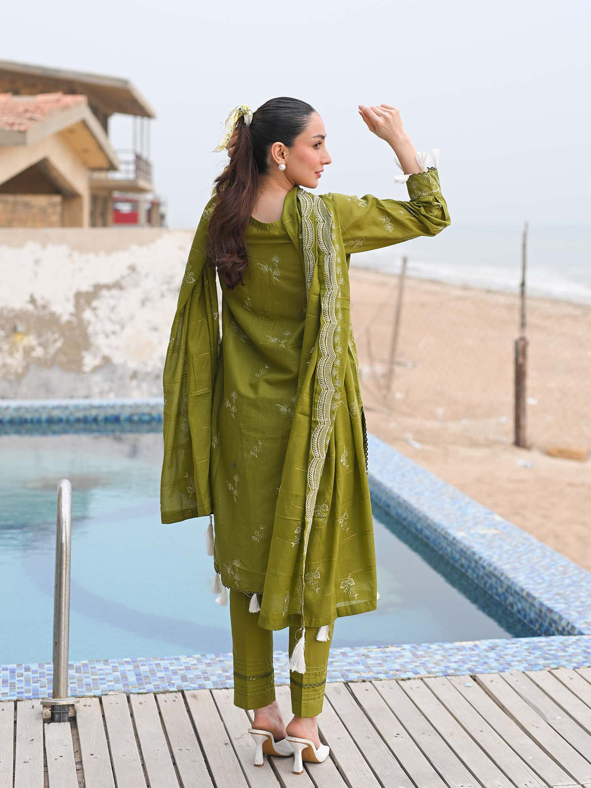 Green Embroidered Lawn Pret Eid Suit D-05