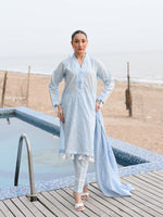 Light Blue Embroidered Lawn Pret Eid Suit D-07