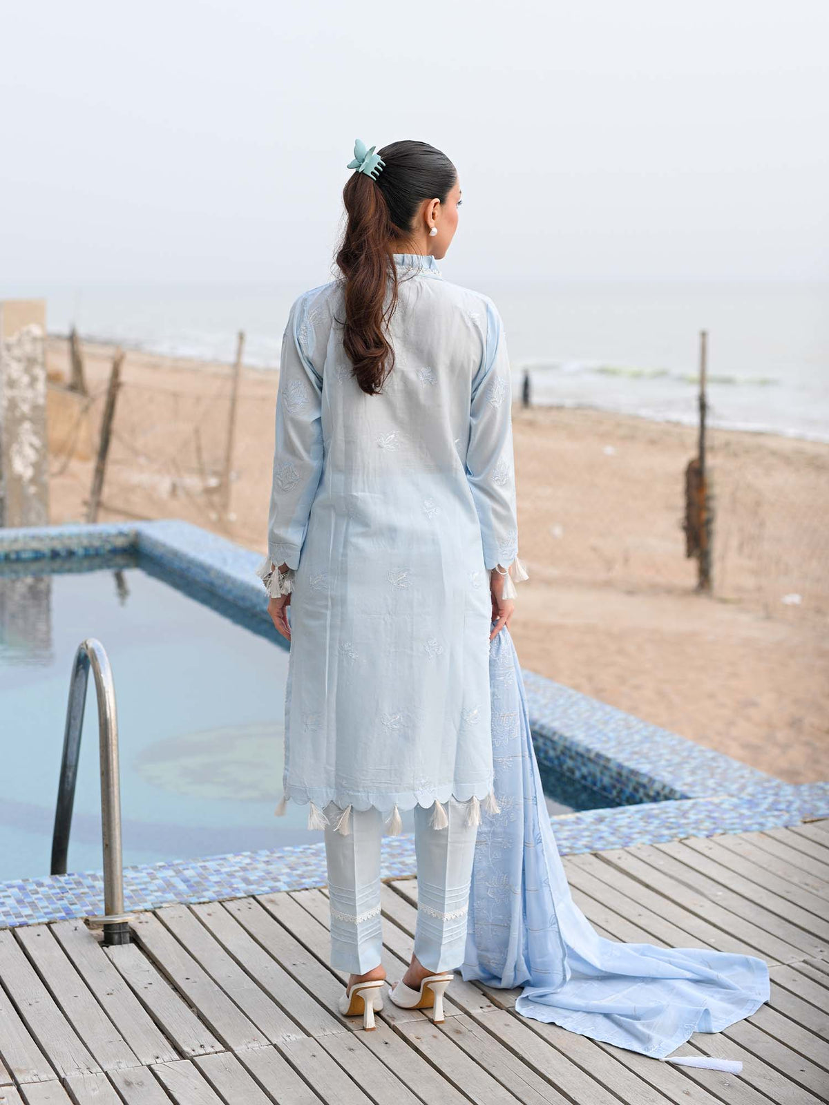 Light Blue Embroidered Lawn Pret Eid Suit D-07