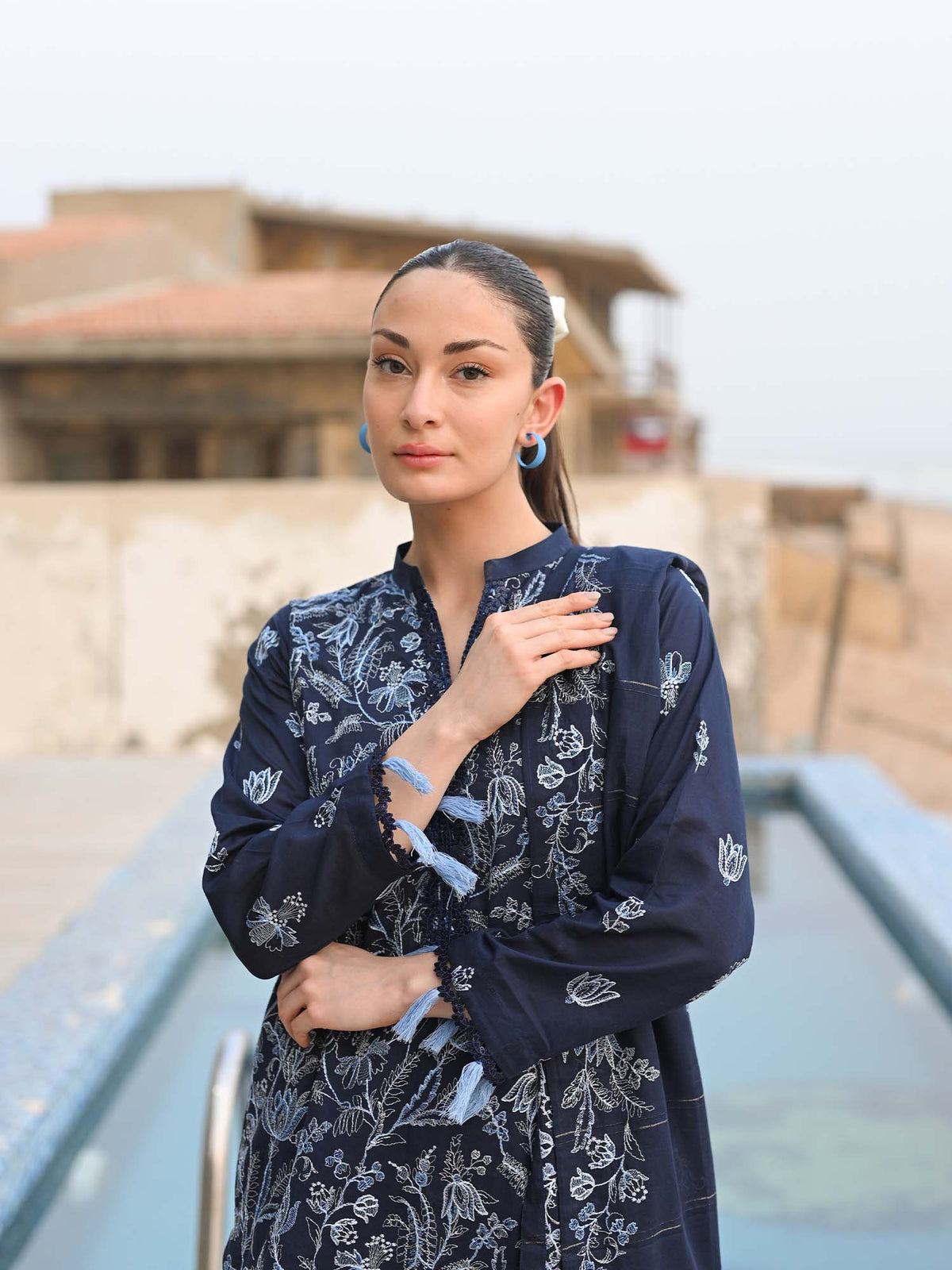 Navy Blue Embroidered Lawn Pret Eid Suit D-08