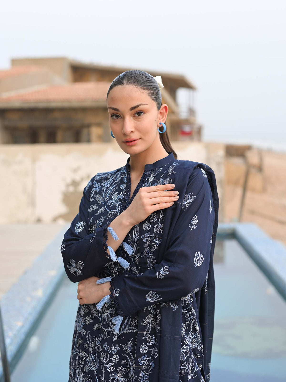 Navy Blue Embroidered Lawn Pret Eid Suit D-08