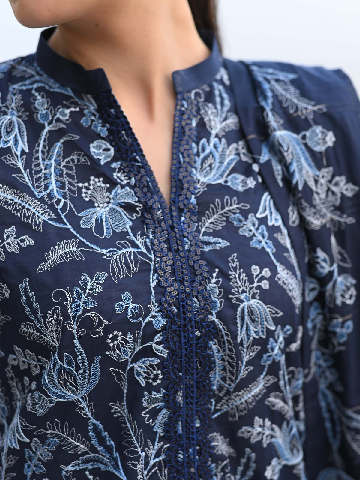 Navy Blue Embroidered Lawn Pret Eid Suit D-08
