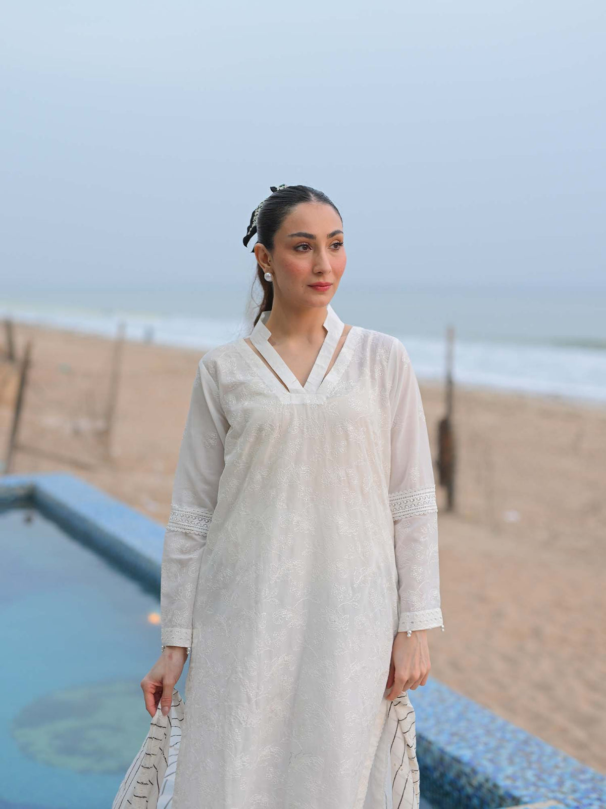 White Embroidered Schiffli Pret Eid Suit D-10