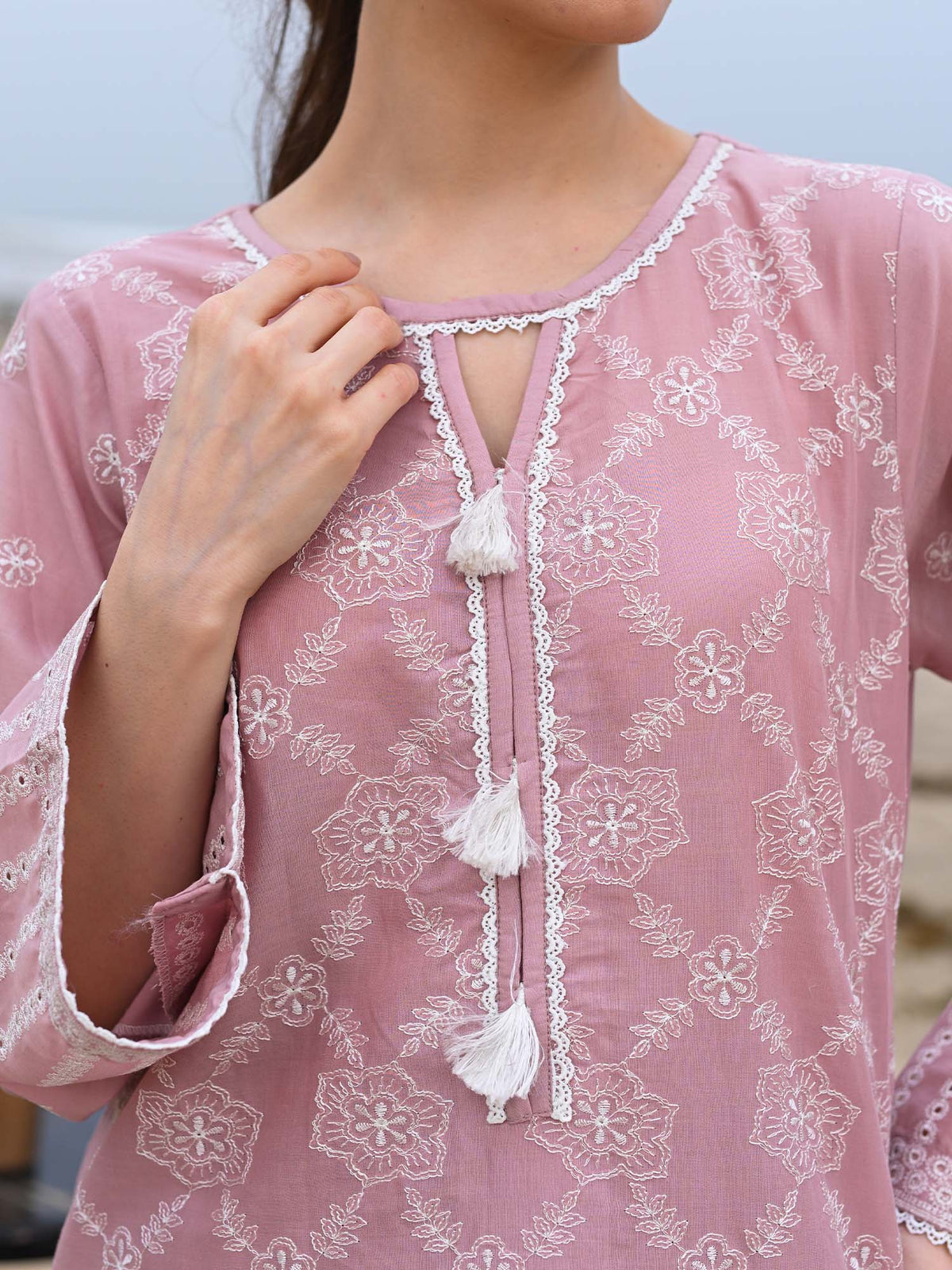 Tea Pink Embroidered Schiffli Pret Eid Suit D-08