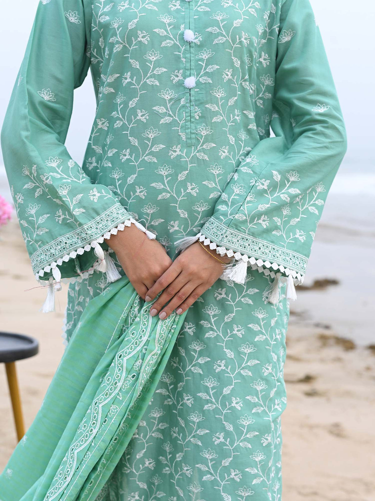 Green Embroidered Schiffli Pret Eid Suit D-06
