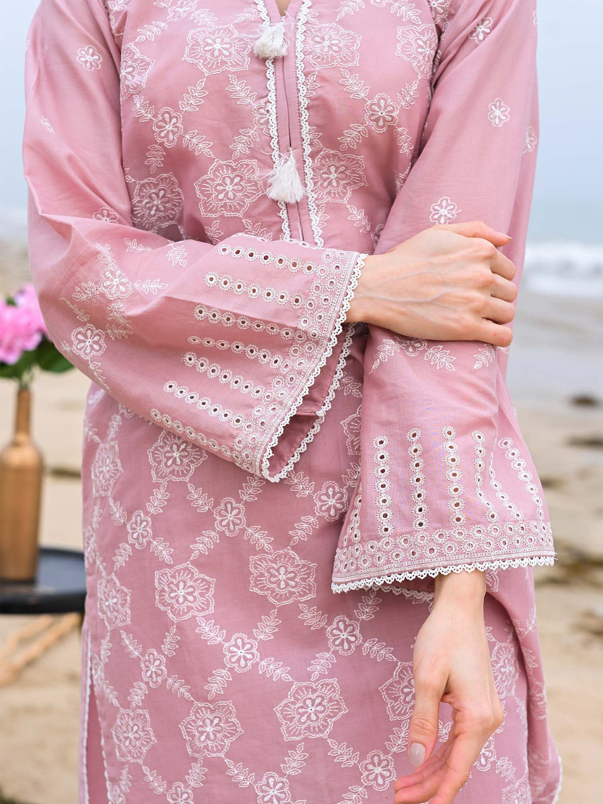 Tea Pink Embroidered Schiffli Pret Eid Suit D-08