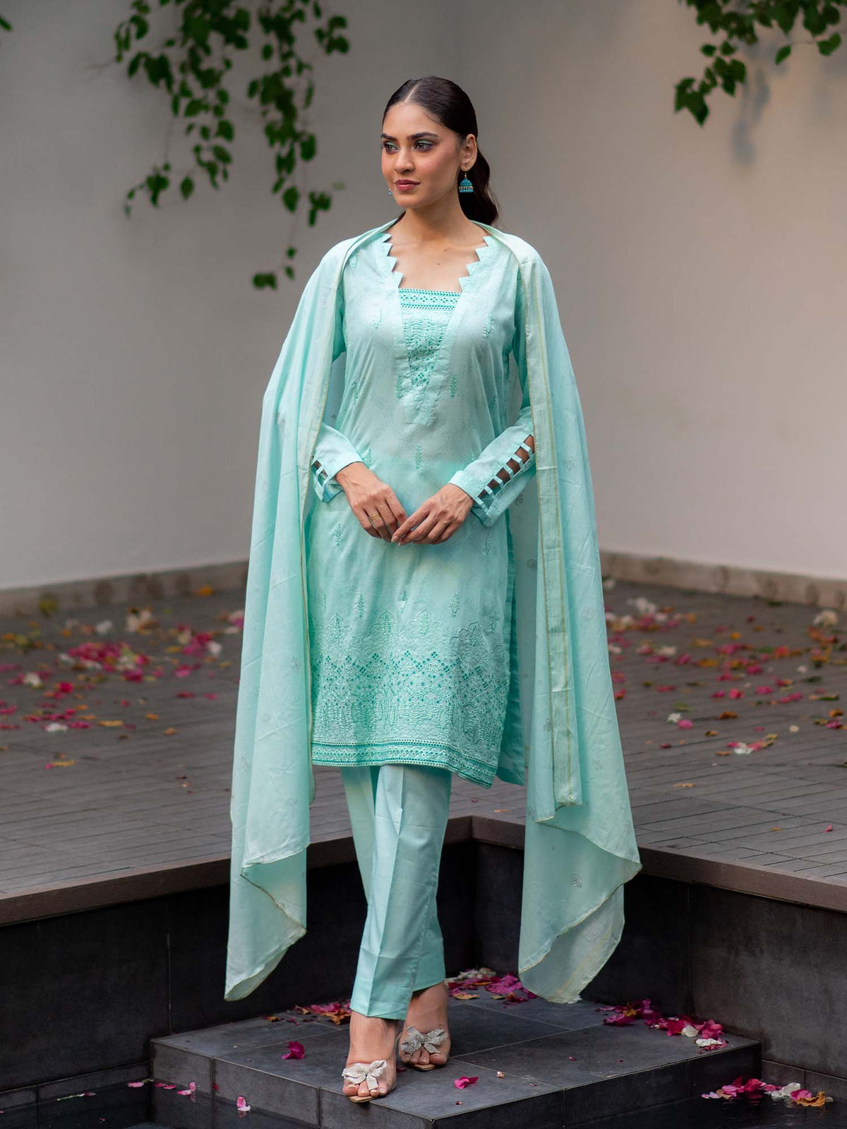 Light Blue Embroidered Cutwork Pret Lawn 3 piece