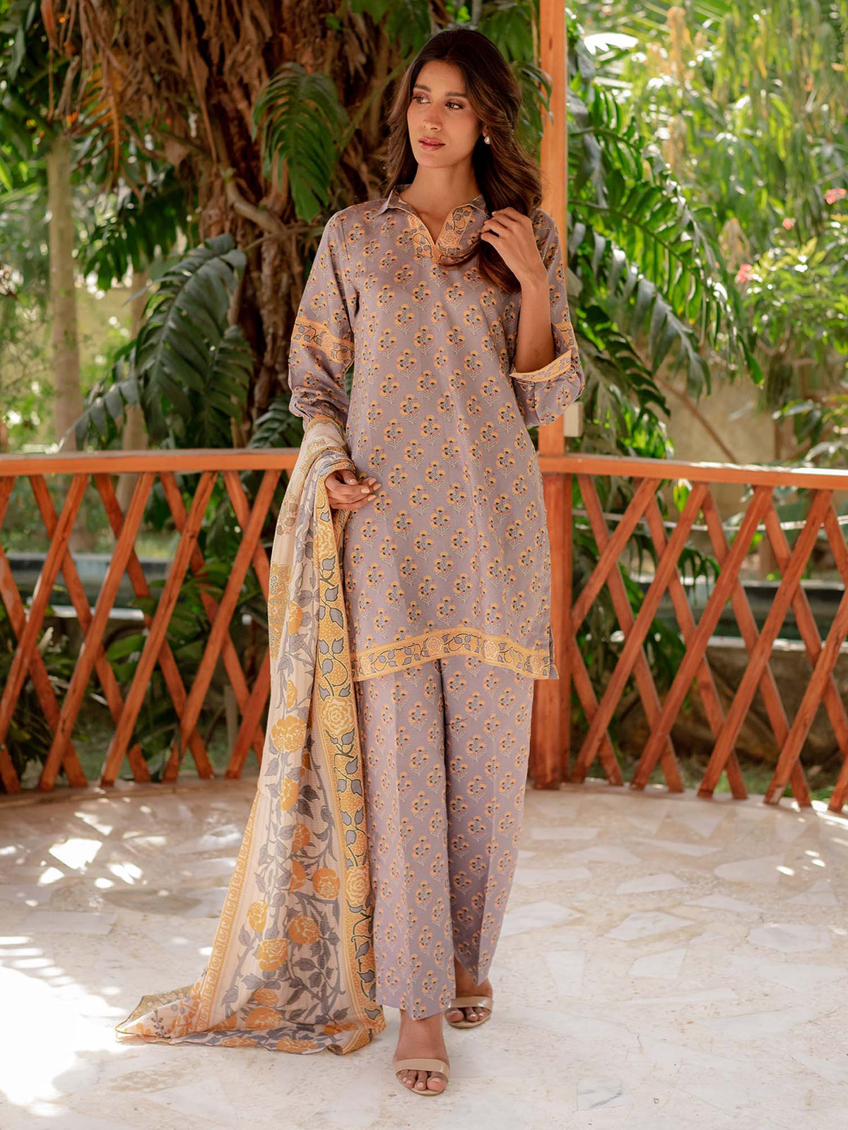 Light Purple Printed Viscose 3 Piece