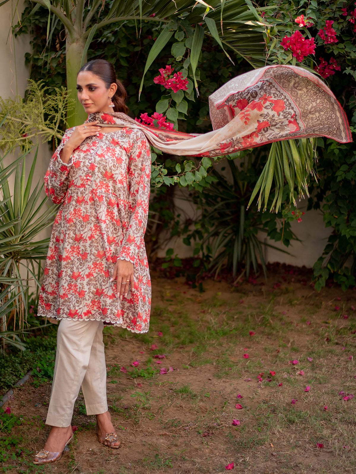 Orange Printed Lawn Pret 3 Piece