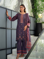 Purple Embroidered Cutwork Pret Lawn 3 piece