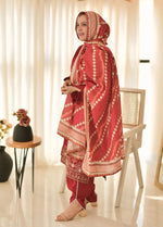 Red Embroidered Cotton Summer 3 Piece Suit Set 07