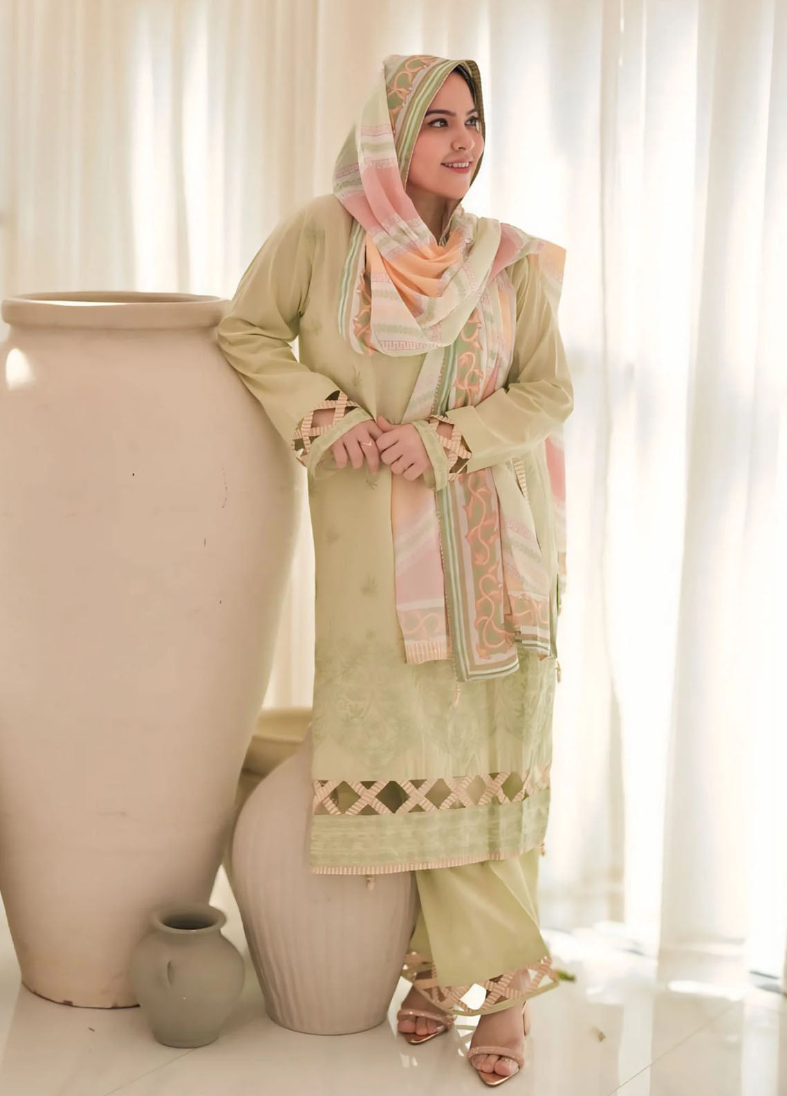 Sage Premium Embroidered Lawn 3 Piece Suit Set 11