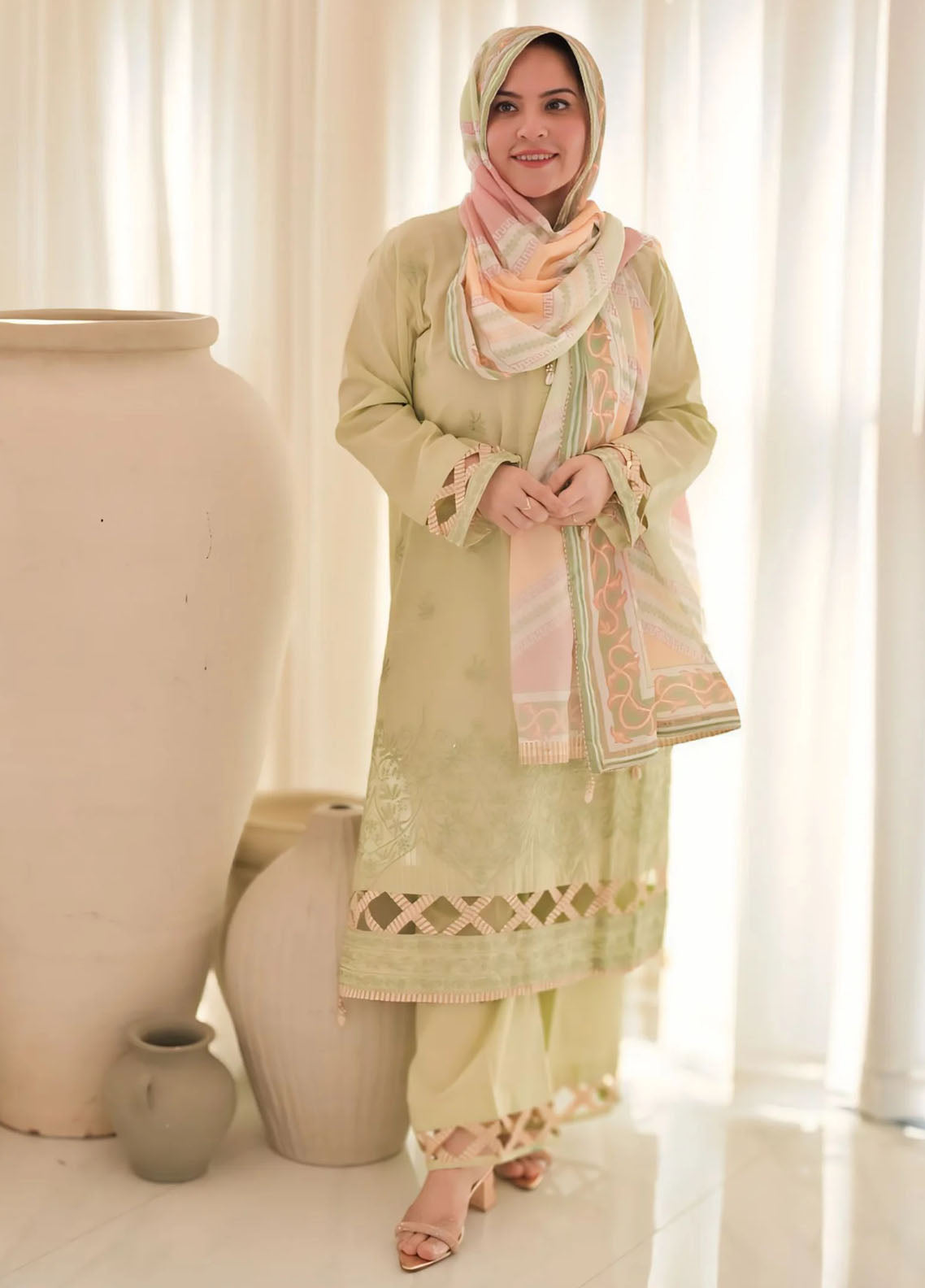 Sage Premium Embroidered Lawn 3 Piece Suit Set 11