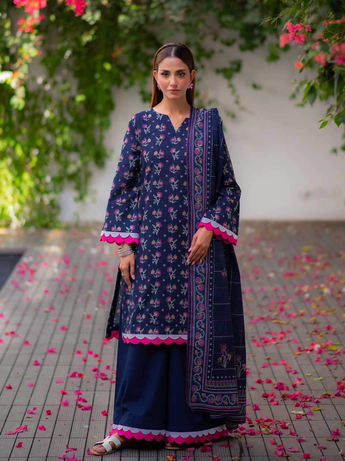 Dark Blue Premium Printed Khaddar 3 Piece 3