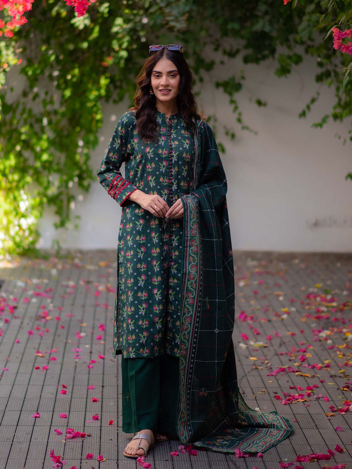 Dark Green Premium Printed Khaddar 3 Piece 5