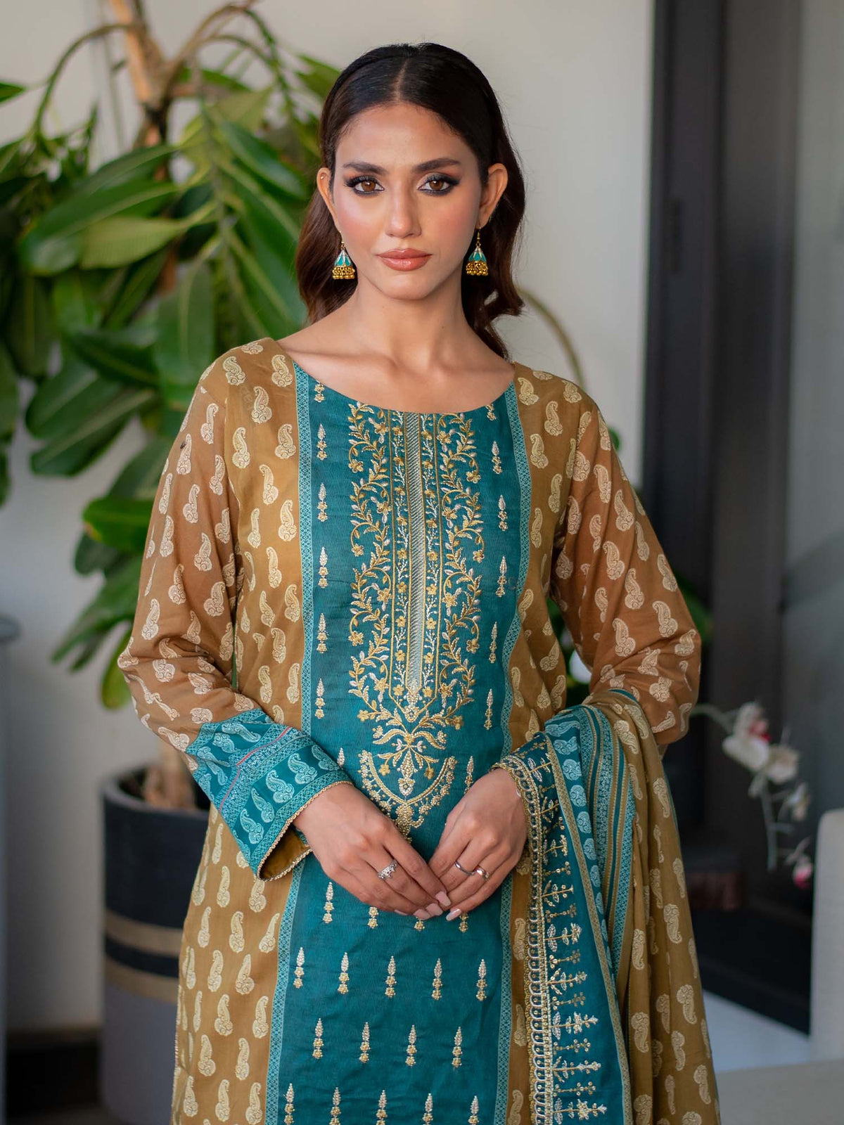 Mustard and Green Embroidered Cutwork Pret Lawn 3 piece Collection