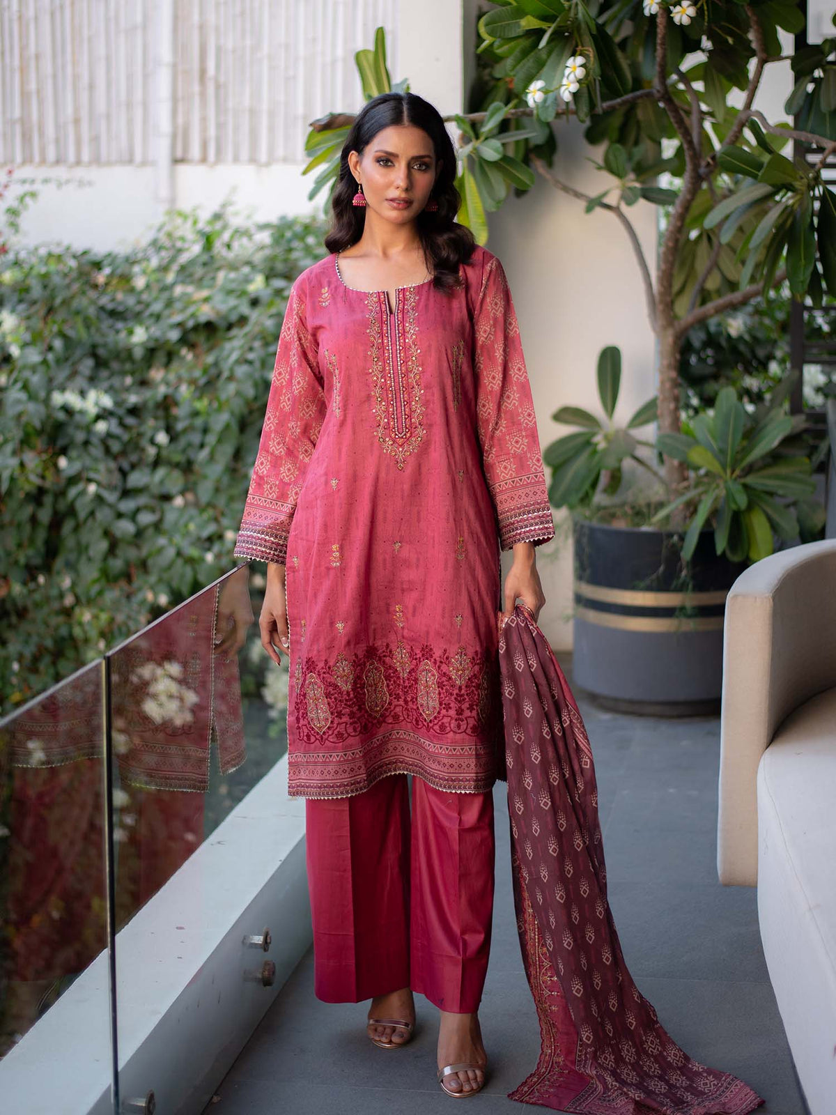 Pink Embroidered Cutwork Pret Lawn 3 piece Collection