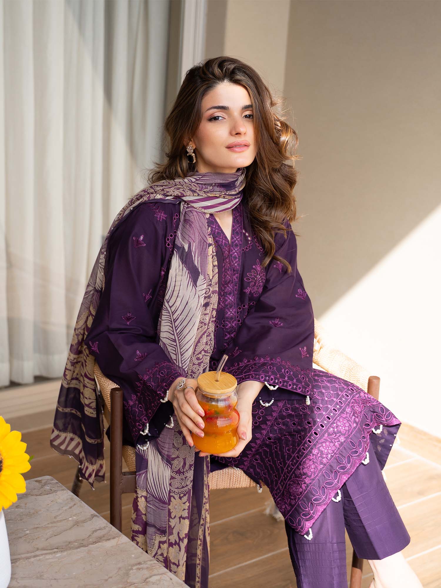 purple chikankari dress Ombre Lavender Color Georgette Chikankari Gown with Mirror Work