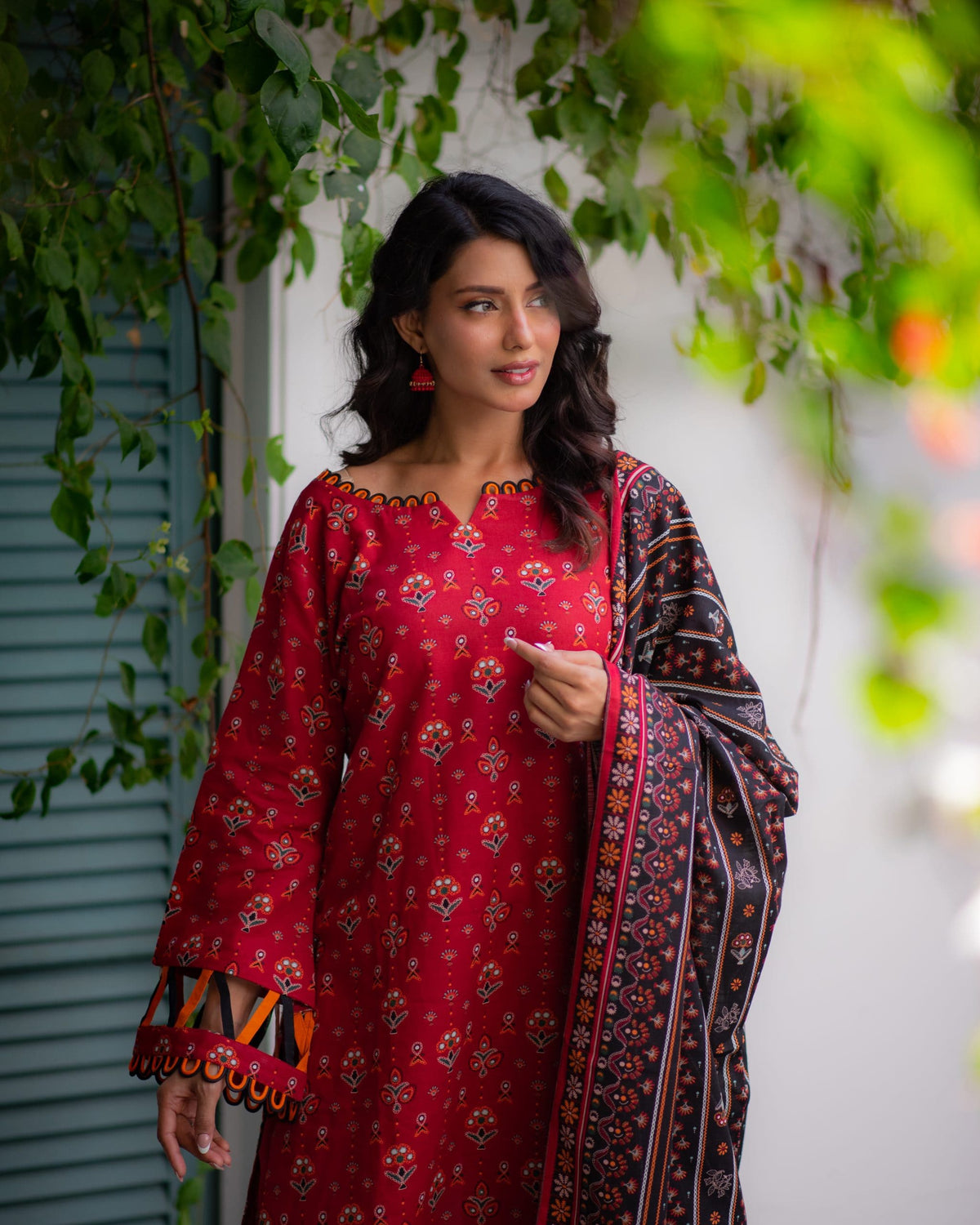 Red Premium Printed Khaddar 3 Piece 2