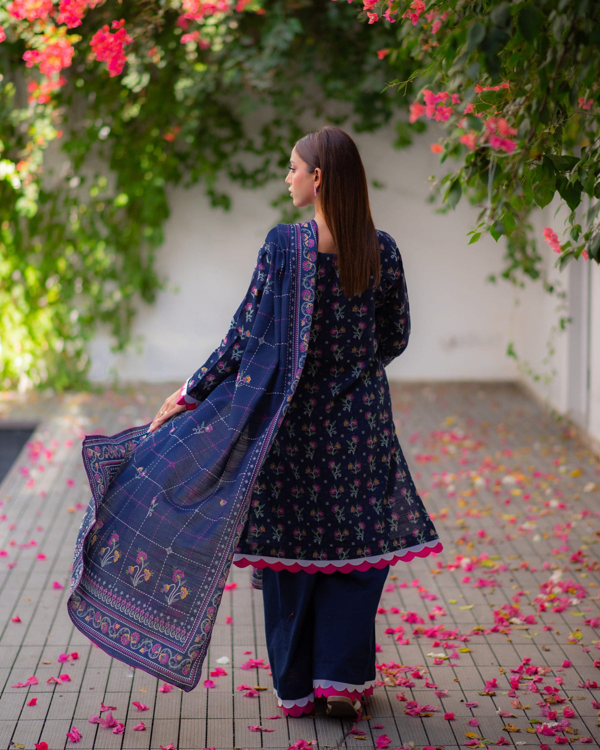 Dark Blue Premium Printed Khaddar 3 Piece 3