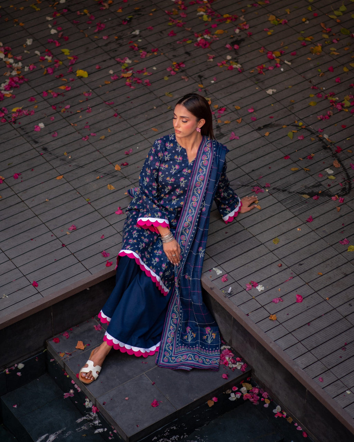 Dark Blue Premium Printed Khaddar 3 Piece 3