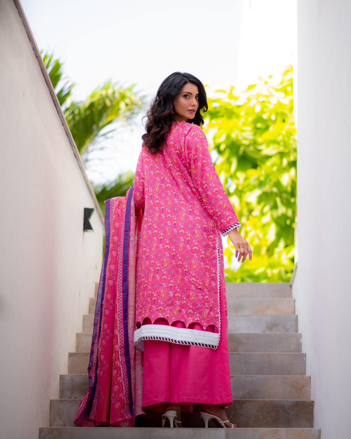 Bright Pink Premium Printed Khaddar 3 Piece 4
