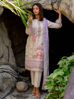 White and Purple Embroidered Lawn Pret 3 piece suit set 16