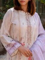 White and Purple Embroidered Lawn Pret 3 piece suit set 16