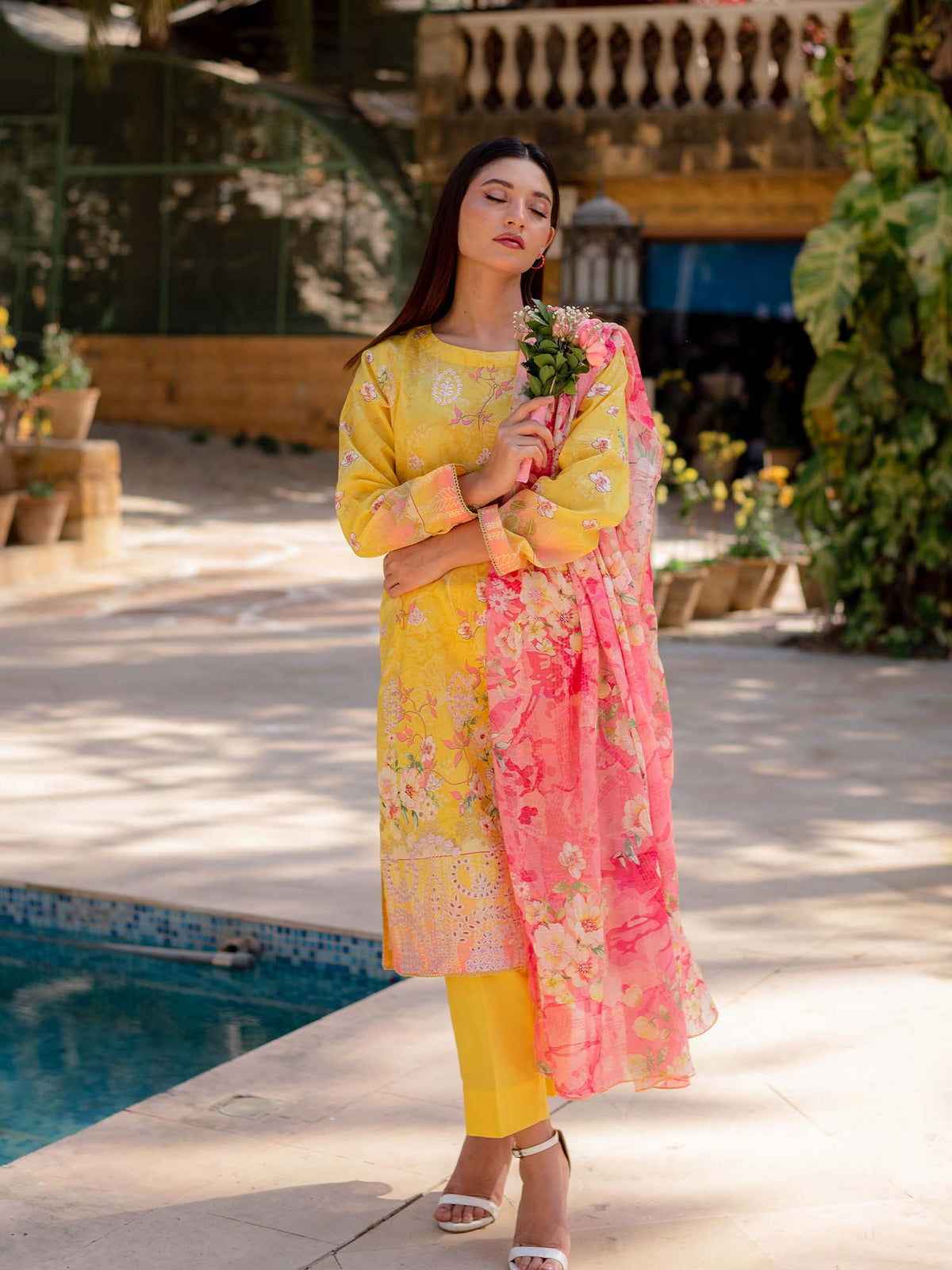 Yellow Digital Embroidered Lawn Pret 3 piece suit set 17