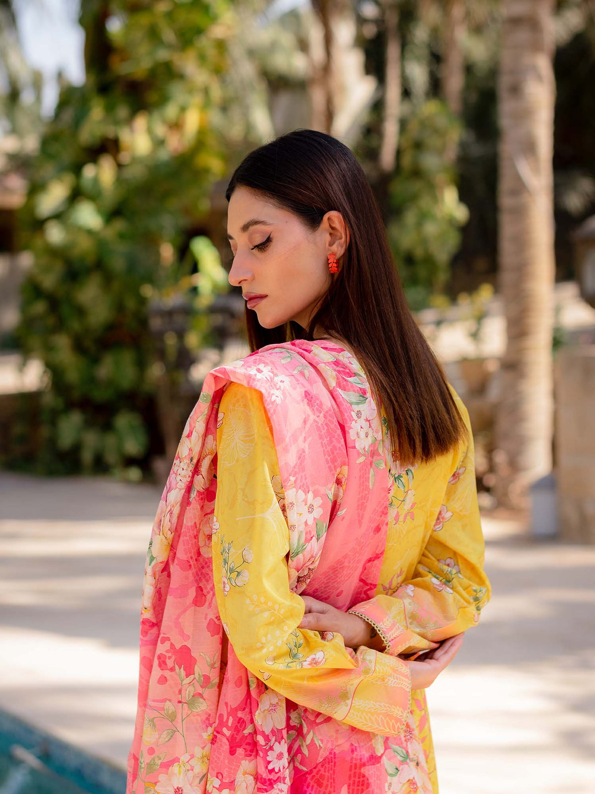Yellow Digital Embroidered Lawn Pret 3 piece suit set 17