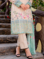 Beige and Green Embroidered Lawn Pret 3 piece suit set 15