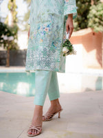 Light Blue Embroidered Lawn Pret 3 piece suit set 11