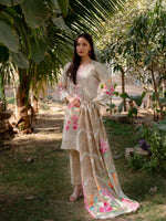Beige Embroidered Lawn Pret 3 piece suit set 01