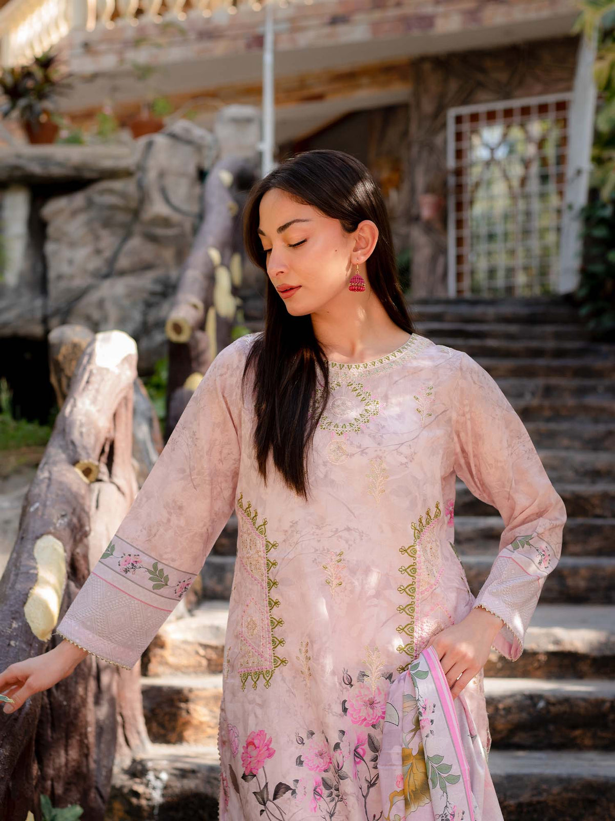 Beige Embroidered Lawn Pret 3 piece suit set 13