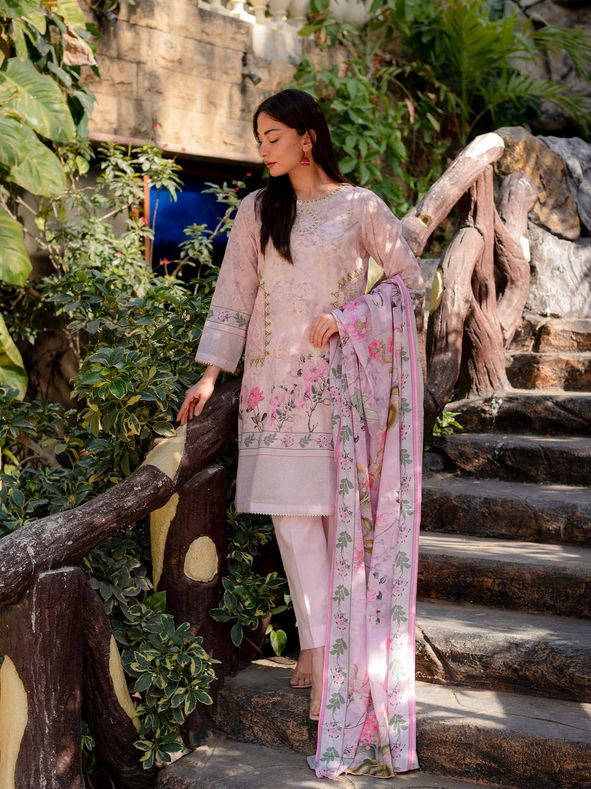 Beige Embroidered Lawn Pret 3 piece suit set 13