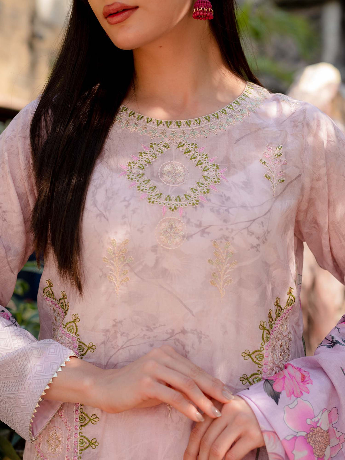 Beige Embroidered Lawn Pret 3 piece suit set 13