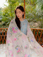 Light Blue Embroidered Lawn Pret 3 piece suit set 04