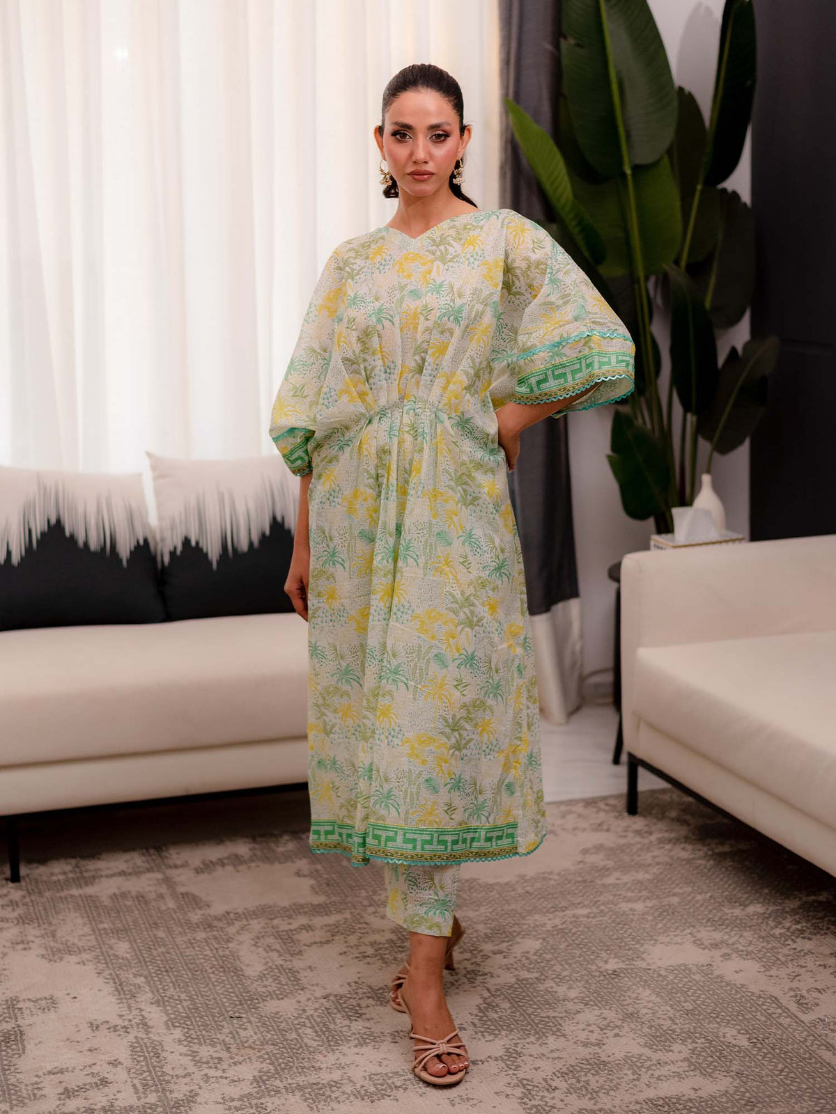 Green Printed Doria Lawn Co ord Set 07
