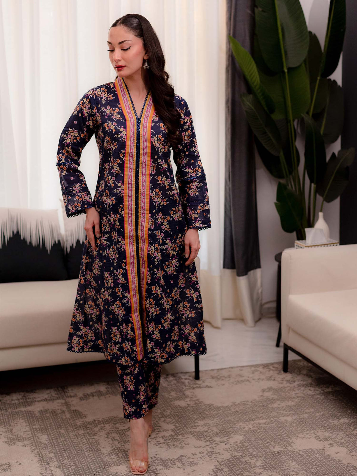 Black Printed Doria Lawn Co ord Set 06