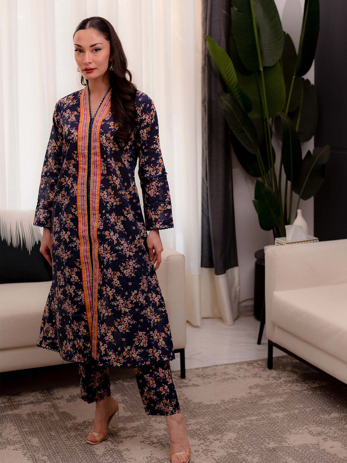 Black Printed Doria Lawn Co ord Set 06