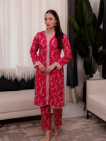 Red Printed Doria Lawn Co ord Set 10