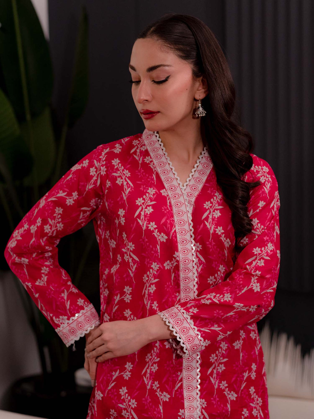 Red Printed Doria Lawn Co ord Set 10
