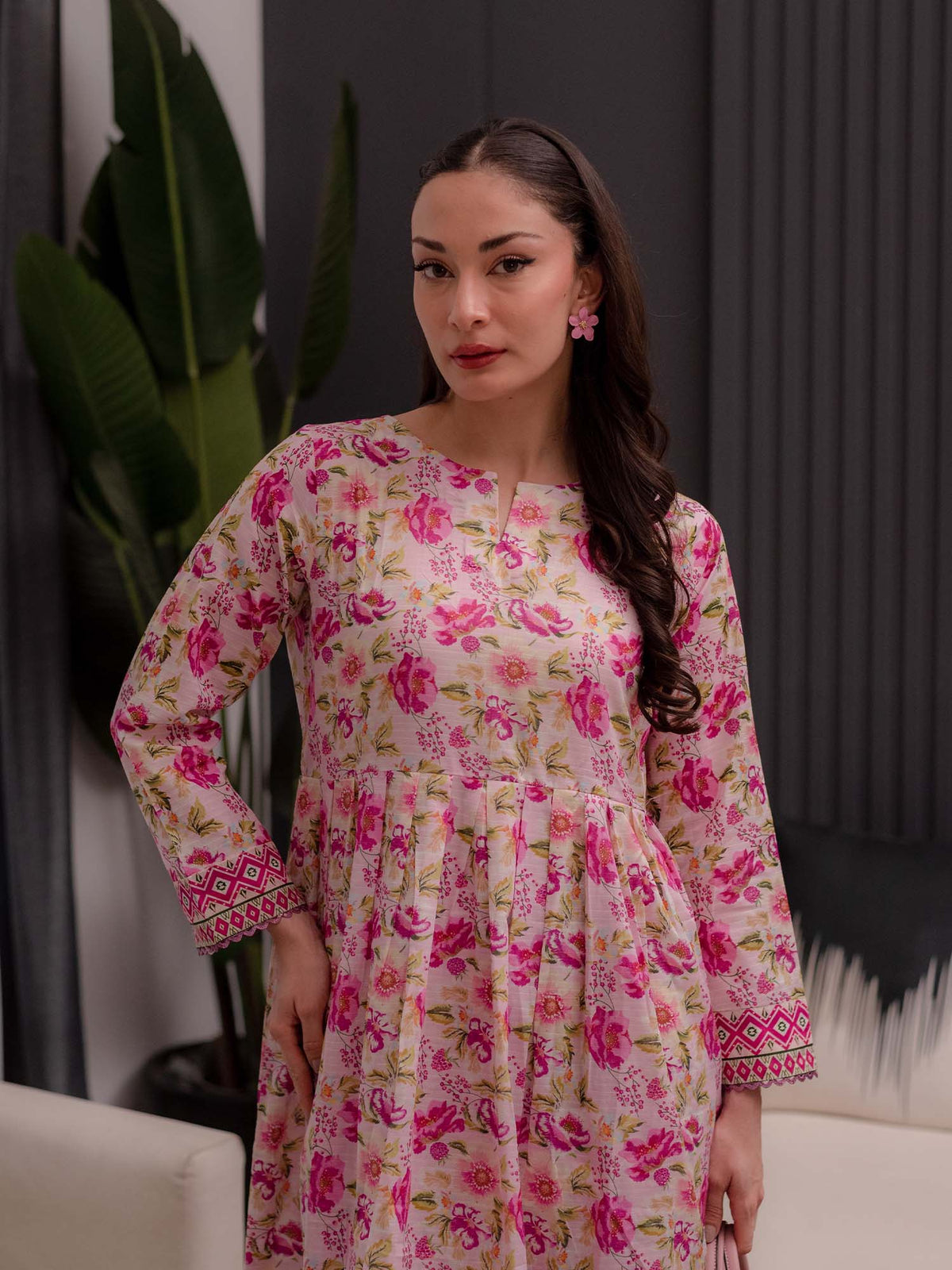 Pink Printed Doria Lawn Co ord Set 08
