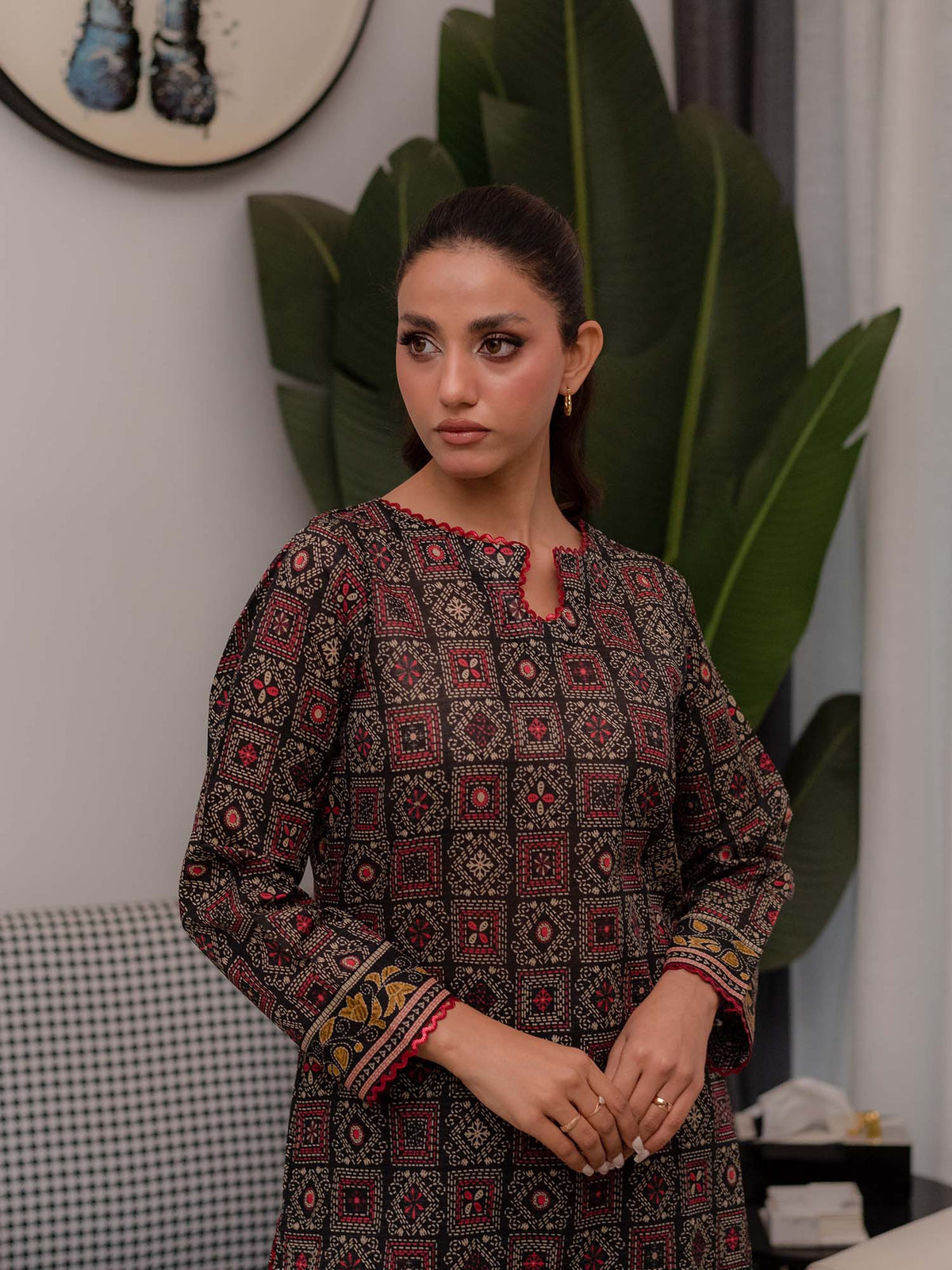 Brown Printed Doria Lawn Co ord Set 01