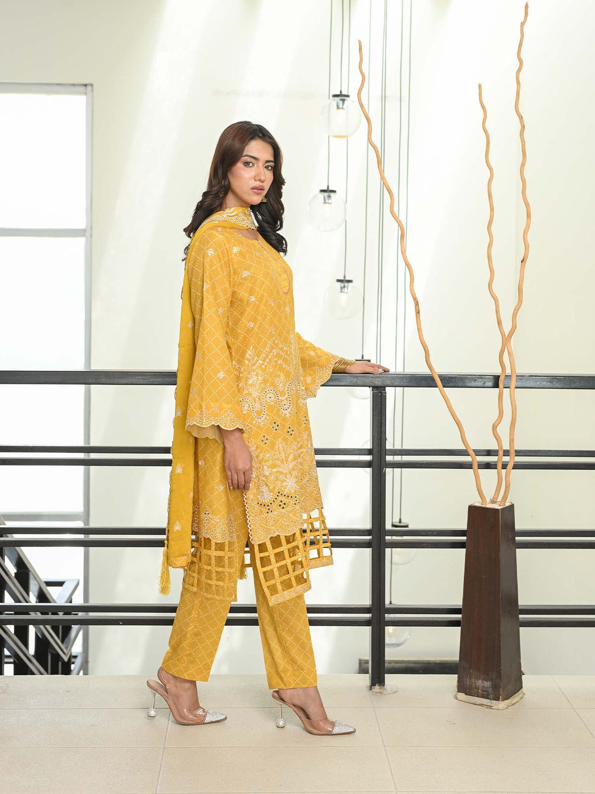 Yellow Chikankari Pret Eid Suit D-03