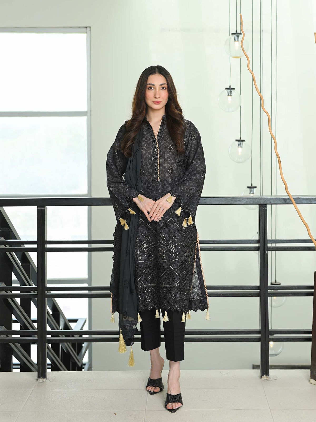 Black Chikankari Pret Eid Suit D-08