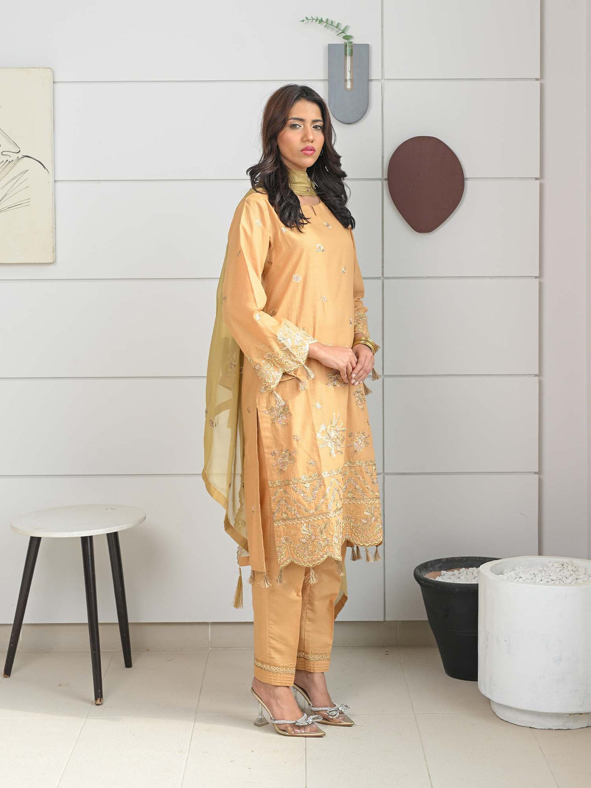 Amber Yellow Embroidered Masuri Pret Eid Suit D-09